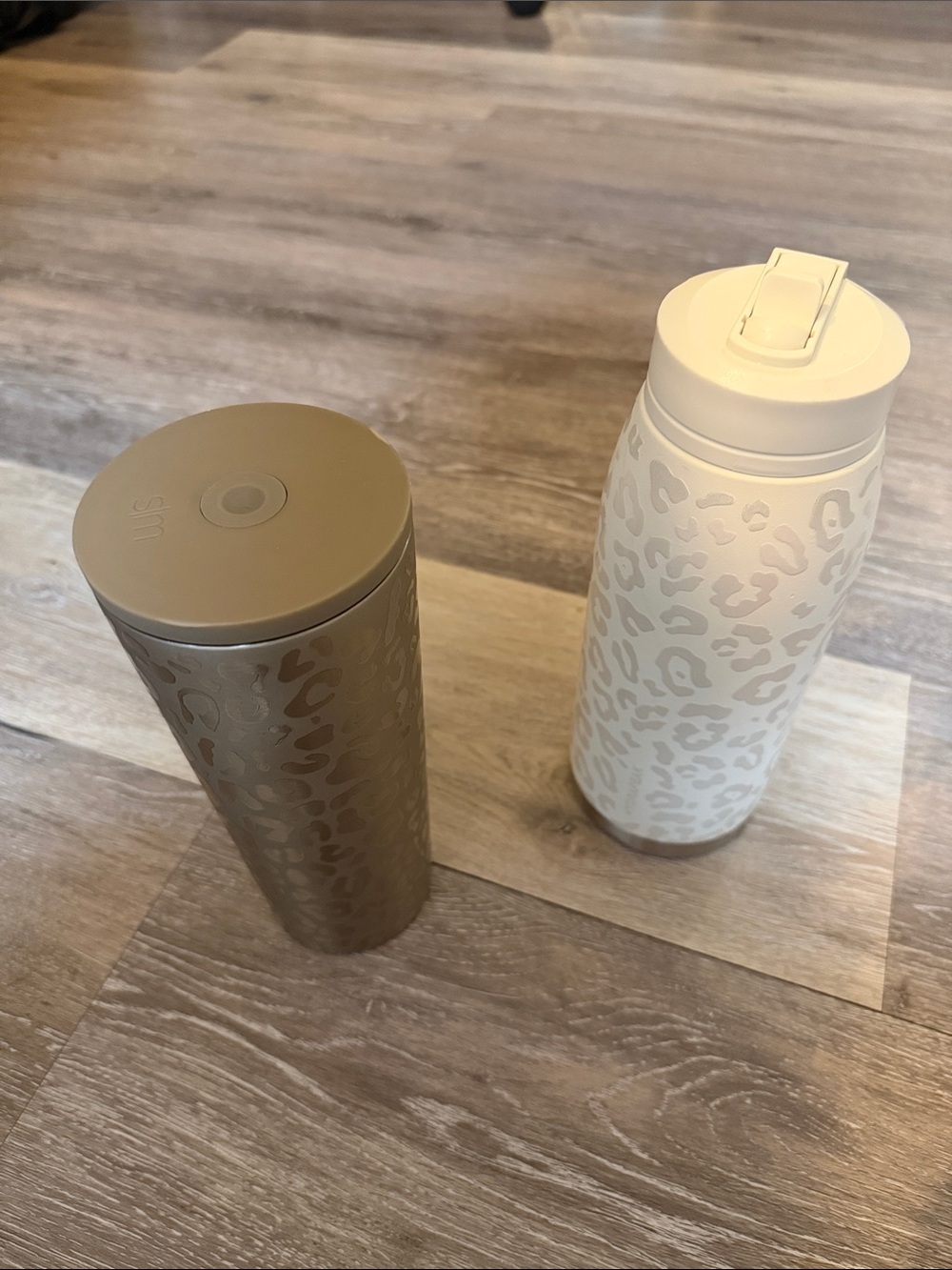 Leopard Pattern Insulated Water Bottle - Taupe and Cream